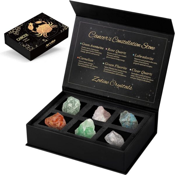 Cancer Crystals Gift Set, Zodiac Signs Healing Crystals Birthstones with Horoscope Box Set