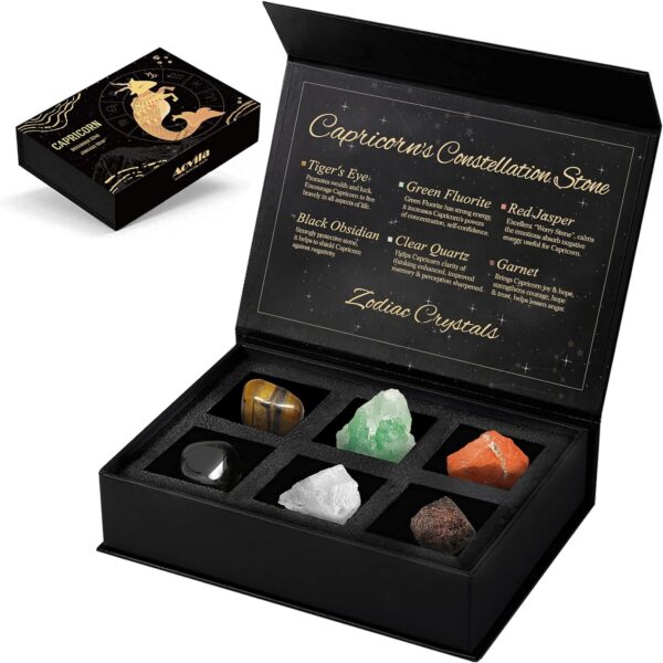 Capricorn Crystals Gift Set, Zodiac Signs Healing Crystals Birthstones with Horoscope Box Set