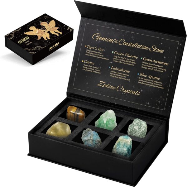 Gemini Crystals Gift Set, Zodiac Signs Healing Crystals Birthstones with Horoscope Box Set