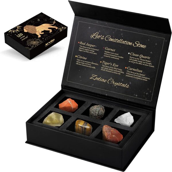 Leo Crystals Gift Set, Zodiac Signs Healing Crystals Birthstones with Horoscope Box Set