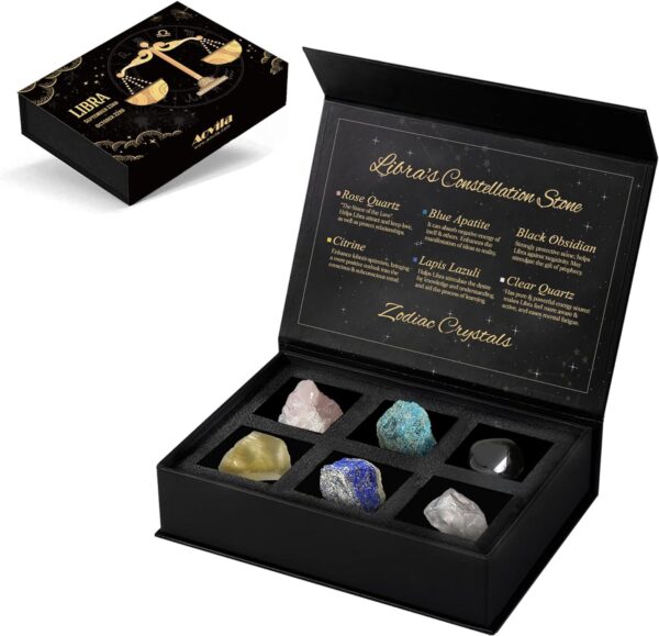 Libra Crystals Gift Set, Libra Zodiac Signs Healing Crystals Birthstones with Horoscope Box Set