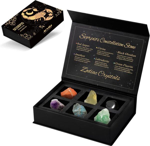 Scorpio Crystals Gift Set, Zodiac Signs Healing Crystals Birthstones with Horoscope Box Set