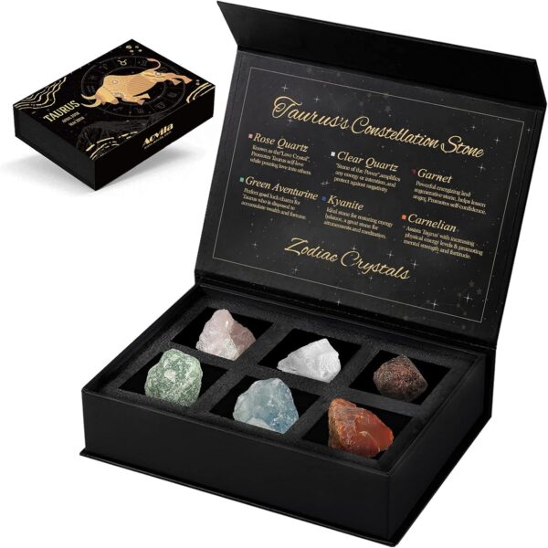 Taurus Crystals Gift Set, Zodiac Signs Healing Crystals Birthstones with Horoscope Box Set