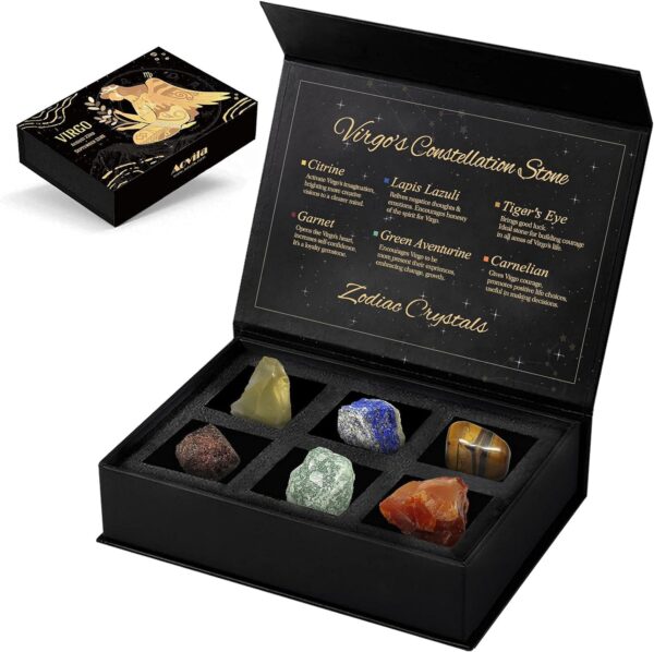 Virgo Crystals Gift Set, Zodiac Signs Healing Crystals Birthstones with Horoscope Box Set