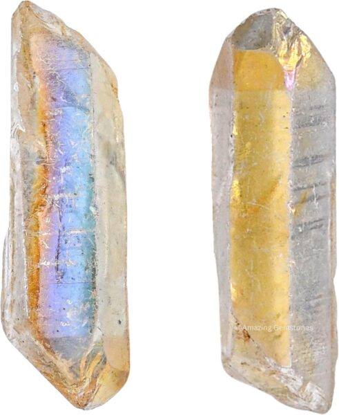2 Pieces Angel Aura Quartz Raw Pencil Points Crystals and Healing Stones
