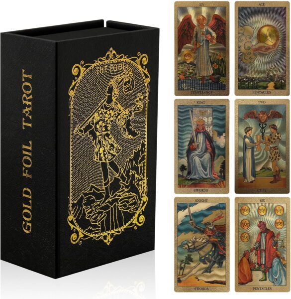 Rider Waite Tarot Deck,Gold Foil Tarot Cards Deck for Beginners Waterproof and Durable